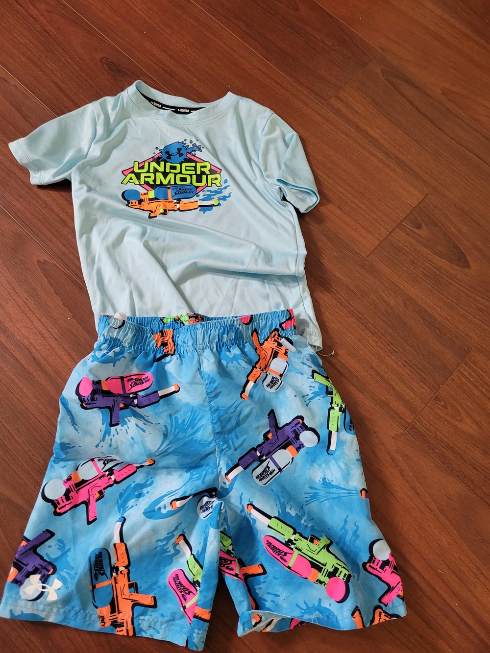 Under Armour Kids Light Blue Swim Set with Neon Watergun Print